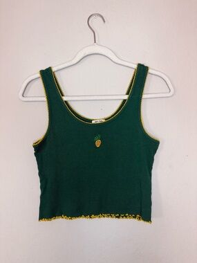 Heart & Hips | Green Pineapple Embroidered Ribbed Tank Top | Size Large